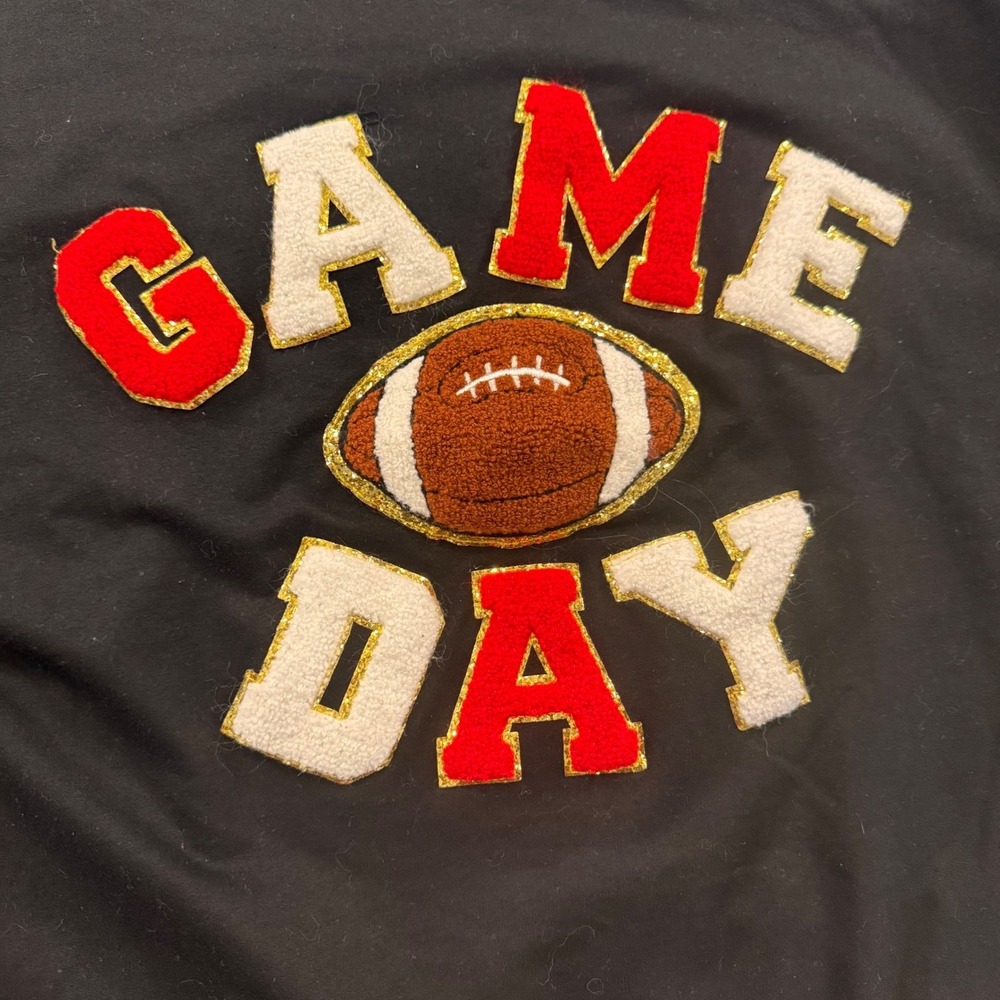 Game Day Football Crewneck Sweatshirt Chenille Varsity Black Sports Fan Sz L - Picture 3 of 9
